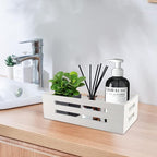 Toilet Paper Storage Basket with Handles, Wicker Toilet Tank Basket, Wooden Bathroom Basket Organizer for Rustic Decor, Space-Saving Wicker Bins for Bathroom or Guest Room-White