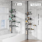 Tension Pole Shower Caddy, 4-Tier Stainless Steel Shower Organizer with 2 Removable Soap Holders, 25 to 114.2 Inches, for Bathtub/Bathroom Corner, Renters Friendly, Black