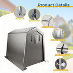 6 x 8 FT Carport, Portable Shed w/220G Heavy Duty Waterproof PE Tarp, Roll-up Zipper Door & Vent, Weather-Resistant Storage Shed for Motorcycle, Bike and Tools, Gray