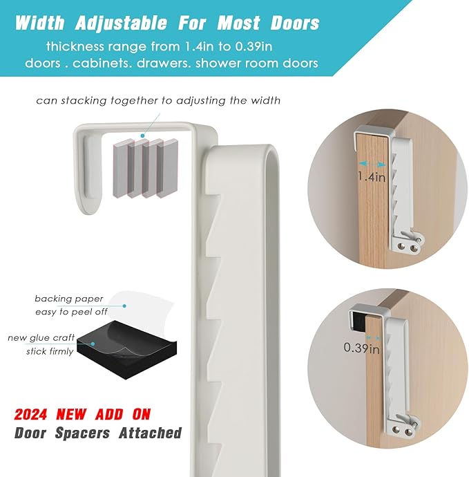 2 Pack Clothes Drying Rack, All Metal Over The Door Hooks, Thickness Adjustable, Collapsible, Space-Saving Hangers Organizer, Fit 1/2/5'' Doors (White)