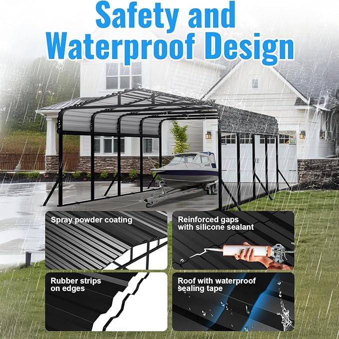 12x20 FT Heavy Duty Metal Carport Kit, Reinforced Frame Carport with Anchors, for Trucks, Boats, RV, Tractor, 100MPH Wind & 35PSF Snow Rating, Easy Assembly