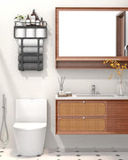 Wall Mounted Towel Rack for Bathroom - Bath Storage Holder Set Above Toilet, Rolled Towel Shelf Organizer, Wood Vertical Rack for Small Bathroom Decor, Black