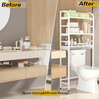 3-Tier Over The Toilet Storage Rack, Freestanding Bathroom Organizer Metal Frame Toilet for Small Spaces, Bathroom, Balcony, Laundry (White)