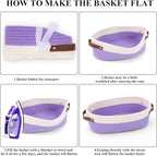 Bathroom Countertop Organizer Basket, Cotton Rope Woven Storage Basket Toilet Paper Decorative Basket for Bathroom, Bedroom, Living Room, Entryway 13"x6.3"x4.3" (Off White/Purple)