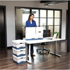 Bankers Box 4 Pack HANG'N'STOR Medium-Duty File Storage Boxes, FastFold, Lift-Off Lid, Letter/Legal, White/Blue