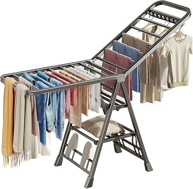 Mimiblack Clothes Drying Rack Foldable, 3 Tier Large Laundry Dryer Stand, Heavy Duty Metal Clothes Airer Dryer Rack with Wheels For Clothing& Bedding &Towels, Indoor & Outdoor Use, 70.8"L×17.7"W Gray