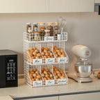 X-cosrack Egg Holder Countertop, 3 Tier Egg Rack with Labels Dividers to Separate Eggs, Stackable Wire Baskets for Fresh Egg, XXL Egg Dispenser for Countertop/Wall-Mounted, White (Patent Pending)