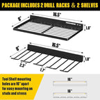 Power Tool Organizer Wall Mount, Heavy Duty Tool Organizers and Storage, Cordless Drill Holder and Battery Shelf, Metal Storage Rack for Garage Organization (Drill 2 racks & 2 shelves)