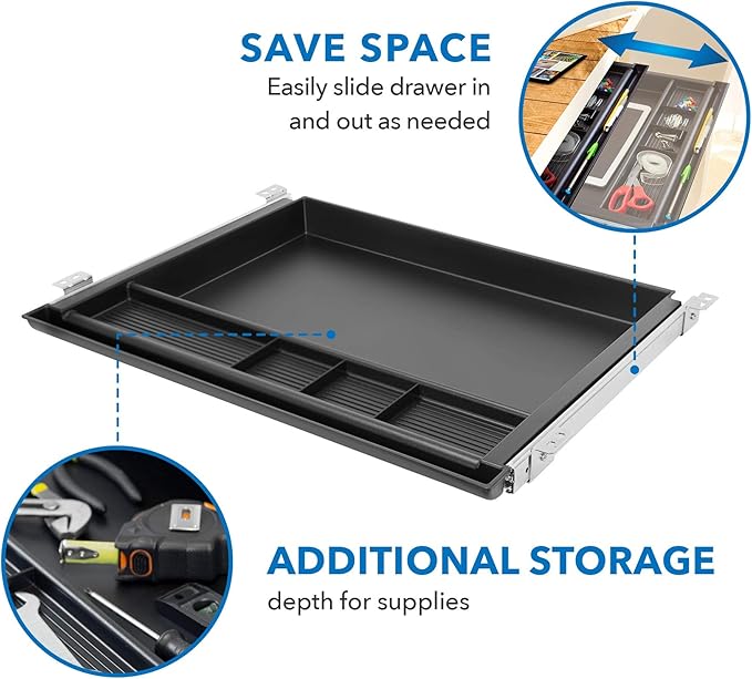 MOUNT-IT! Large Under Desk Pencil Drawer | 21.25” W, Ball Bearing Slide-Out Organizer for Office Supplies, Paper & Pencils | Fits Desks Over 1” Thick, Adjustable Extension 16.25”–28”