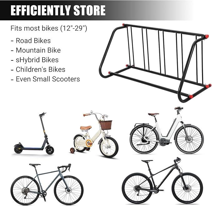 Commercial Bike Rack Outdoor, Metal Bicycle Parking Rack Stand, 5 Bike Commercial Bike Rack Garage Floor for Retail Shopping Centers, Schools, Backyards, Bike Shops