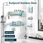 Shower Caddy Adhesive Shower Organizer 7-Pack, Rustproof Stainless Steel Bathroom Shelves, Large Capacity No-Drill Rack Storage Accessories with Soap Dish Toothbrush Holder Hooks