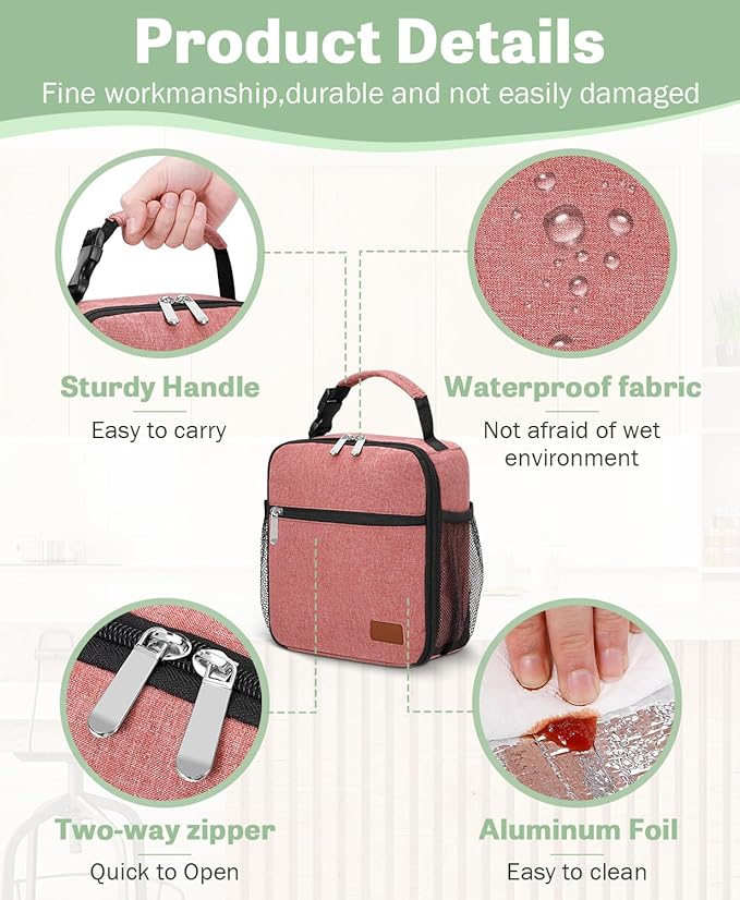 Small Lunch Box Insulated Lunch Bag for Men Women Kids, Reusable Lunch Bags Portable Small Lunch boxes Cooler Bag for School/Work/Picnic, Red 12-Can(6.5L)