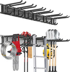 48 Inch Garage Tool Organizer Wall Mount - Heavy Duty 480 lbs Capacity Tool Rack with 6 Adjustable Hooks, Wall Mounted Storage System for Garage, Shed, Workshop (Black)