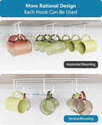 3 Pack Mug Hooks Under Cabinet, Coffee Mug Holder for Hanging Under Shelf, Cup Hanger with 9 Hooks for Displaying Mugs, Coffee Cups and Kitchen Utensils, White