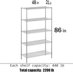21" Deep x 48" Wide x 86" Height Wire Shelving Kit | 5-Tier | NSF Commercial Storage Rack Unit