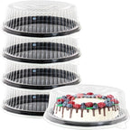 12" [5 Pack] Round Cake Pies Carriers, Black Serving Tray with Clear Lid, Disposable Cake Containers with Dome Lids Dessert Sandwich Trays for Party
