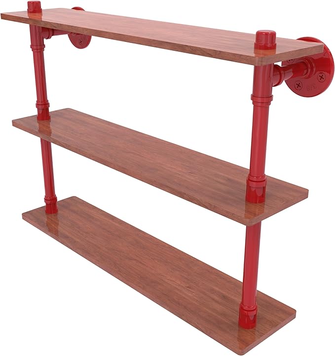 Allied Brass P-490-22-TWS-FER Pipeline Collection 22 Inch Ironwood Triple Shelf, Fire Engine Red