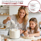 1.1 Gallon Wide Mouth Glass Canisters with Airtight Lids & Measurement Marks (2-Pack) – Includes 2 Measuring Scoops & Labels, Food Storage Jars for Flour, Sugar & Baking Supplies | BPA-Free