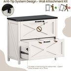 Lateral File Cabinet with 2 Large Drawers, Farmhouse File Cabinet with Lock for Letter/Legal/A4 Size Hanging Files, Wood File Storage Cabinets Printer Stand for Home Office Cabinets, White and Black