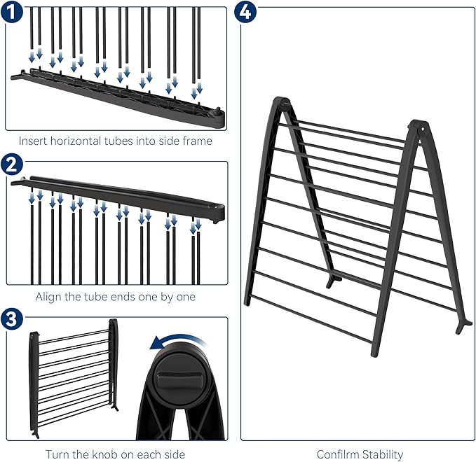 Whitmor Spacemaker Folding Drying Rack, Indoor Clothes Organizer with Patent-Pending Design, Space Saving, 6" L x 26" W x 51.5" H, Black Deluxe