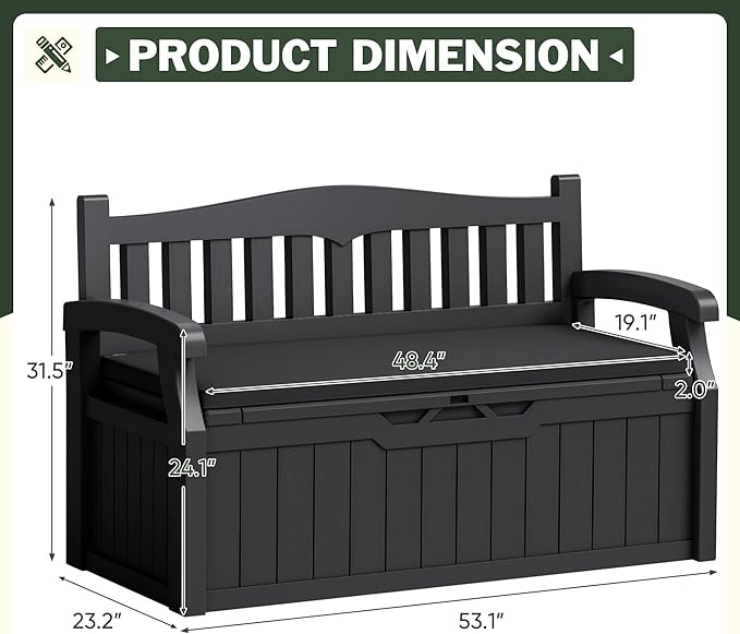 Flamaker 80 Gallon Storage Bench with Cushions Outdoor Indoor, Durable All-Weather Seating with Hidden Storage, Lockable Deck Box for Garden, Patio, Poolside (Black)