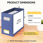 BALEINE File Organizer Box, Cardboard File Folder Organizer with Handle for Letter Size, Portable Collapsible Hanging Filing Box for Home Office Document Storage (2 Pack, Navy)