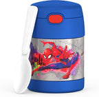 THERMOS FUNTAINER Insulated Food Jar, 10 Ounce, Kid Friendly Food Jar with Foldable Spoon, Spider-Man