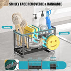 Sponge Holder for Kitchen Sink with Flexible Sink Caddy Smiley Face,2 Tier Kitchen Sink Organizer Countertop and Storage Essentials,Soap Dispenser Organize,Home Decor Accessories-Gray
