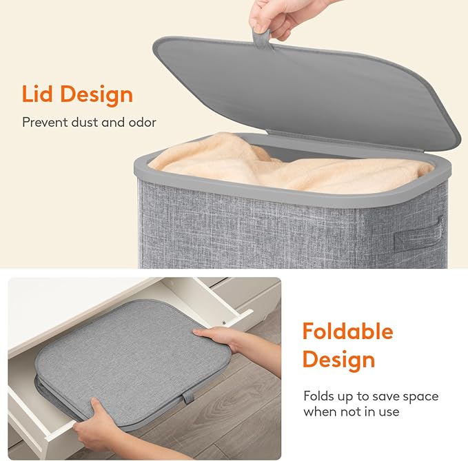 Lifewit 85L Plastic Laundry Basket with Lid, Large Clothes Hamper with Wheels and Removable Bag, Tall Collapsible Rolling Storage Bin for Dorm Bedroom Bathroom, Light Gray