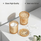 Bathroom Organizers and Storage,2 Pack Glass Qtip Holder Dispenser,Bathroom Essentials Accessories Decor,Vanity Makeup Storage Organizer for Cotton Swabs,Cotton Balls,Pads,Floss Picks (Amber)
