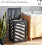 Laundry Hamper with Lid,Bamboo Large Waterproof Clothes Laundry Basket,Removable Washing Bags with Handles,clothes basket (Black)