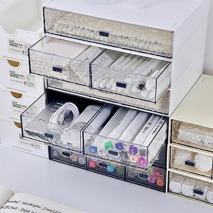 Desk Drawer Organizer, Stackable Plastic Storage Drawer, Grocery Organizer For Stationery/Office Supplies (New White, 1 Compartment)
