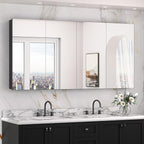 Keonjinn 64 x 32 Inch Medicine Cabinet, Assembly Required, Black Bathroom Medicine Cabinets Mirror, Lightweight, Adjustable Shelves, Surface Mount or Recessed, Tempered Glass