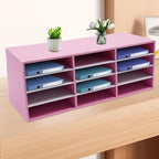 LOYALHEARTDY Mail Sorter Organizer, PVC Countertop Literature Organizer, Student Mailbox for Classroom, Desktop Bill Paper Organizer for Office Home School, 12 Compartments, Pink