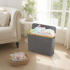 Grey Toilet Paper Storage Basket with Lid for 12 Roll, Standing Sturdy and Foldable Toilet Tissue Holder for Bathroom, Spacious Toilet Paper Storage for Papers, Sundries, Toys