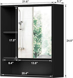 ChooChoo Bathroom Wall Mirror Cabinet, Medicine Cabinet with Single Door and Adjustable Shelf, Over The Toilet Space Saver Storage Cabinet, Black