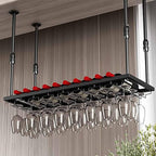 Ceiling Mounted Storage Racks Hanging Wine Rack, Adjustable Height Metal Ceiling Bottle Rack, Black Display Wine Storage Holder with Stemware Glass Shelf for Kitchen (Black 100 x 30cm)