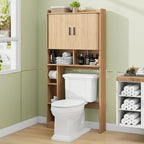 Over The Toilet Storage Cabinet,Farmhouse Toilet Cabinet Rack with 2 Tambour Sliding Doors and Toilet Paper Holder Stand，Toilet Shelf Space Saver with Towel Rack for Bathroom, Restroom, Laundry