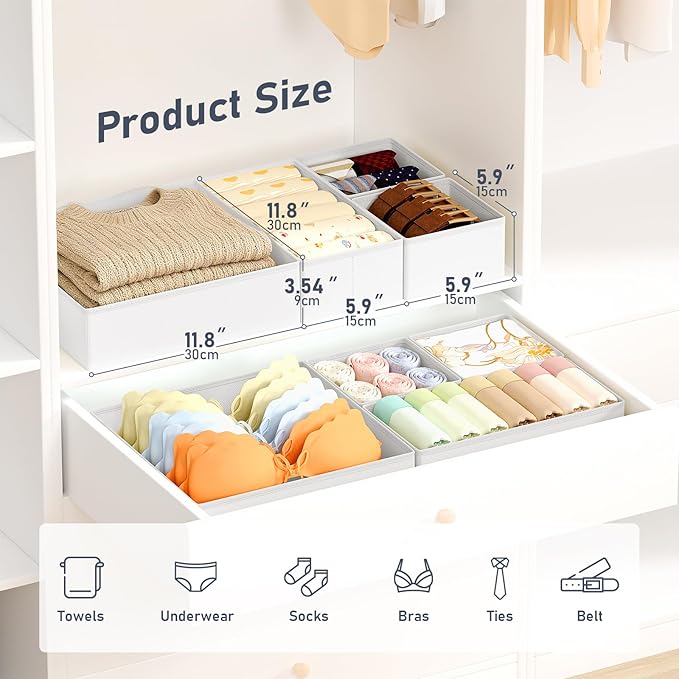 DIMJ Drawer Organizer Clothes, 30 Pack Dresser Organizer, Foldable Closet Organizers and Storage, Fabric Dresser Bins, Drawer Dividers for Nursery, Baby Clothes, Underwears, Sock