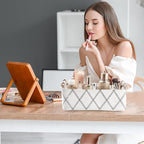 Small Storage Basket for Organizing,Fabric Bathroom Toilet Paper Basket for Tank Top,Decorative Countertop Shelf Cabinet Organizer for Bedroom Livingroom Nursery Boho Home Décor 12.5"×7"×4.5", White