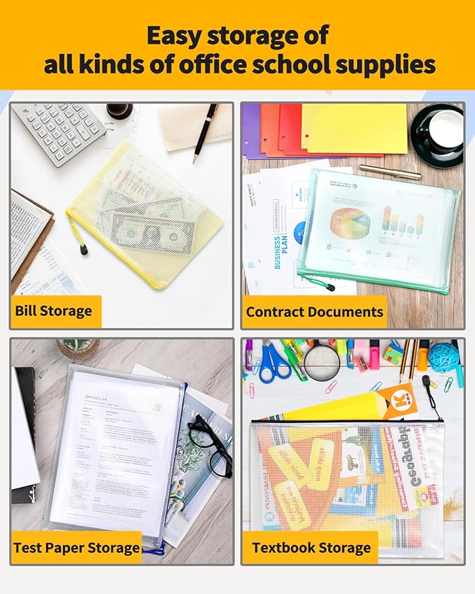 SUNEE Multisize Mesh Zipper Pouches (9 Colors, 24 Packs), Zip Bag for School Office Supplies, Puzzles & Games Organizing Storage