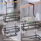 SWTYMIKI Over the Door Shower Caddy Hanging with Double Soap Holder, Hanging Shower Organizer with 16 Hooks, No Drilling Shower Shelves Over Door, Bathroom Rack and Storage, Black