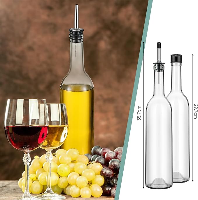 Maxdot 8 Pcs Long Neck Bottle with Pourer 750ml Glass Liquor Bottle juice Pour Bottles Syrup Bottles Glass for Home Wine Liquor Juice Making Wedding Anniversary Party