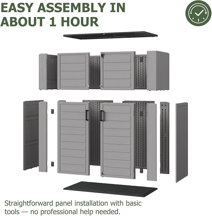 Aoxun 61 Cu.Ft Outdoor Storage Shed, Widened Outdoor Storage Cabinet Waterproof Vertical Resin Shed with Floor for Patio, Garden Tools, Pool Equipment, Easy to Assemble (Dark Grey)