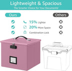 Pink Fire Proof File Box for Documents - Portable Fireproof Document Organizer Box with Handle Waterproof Safe Locking Folder Storage with Lid
