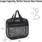F-color Mesh Shower Caddy Portable with Zipper -Dorm Room Essentials for Guys Girls with S Hook, Shower Bag Basket Tote for College Camping Toiletry Bathroom, Black