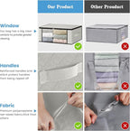 HomeHacks Storage 10-Pack Clothes Organizer Storage Bags Foldable Storage Box with Large Clear Window Sturdy Handles for Closet, Dorm, Pillows, Bedding, Clothes, Blankets, 35L, Ivory