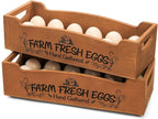 YOUEON Wooden Egg Holder for Countertop, Stackable 2-Tier Egg Crates for 24 Eggs with Handle, Farmhouse Rustic Pinewood Egg Storage Box with “Farm Fresh Eggs” Print, No Assembly Needed