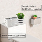 Toilet Paper Storage Basket with Handles, Wicker Toilet Tank Basket, Wooden Bathroom Basket Organizer for Rustic Decor, Space-Saving Wicker Bins for Bathroom or Guest Room-White