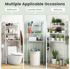 Tangkula Over-The-Toilet Storage Rack, 3-Tier Freestanding Bathroom Space Saver Shelf w/ 2 Hanging Hooks & Toilet Paper Holder, Metal Above Toilet Storage Rack for Bathroom Laundry (White, 62.5”H)